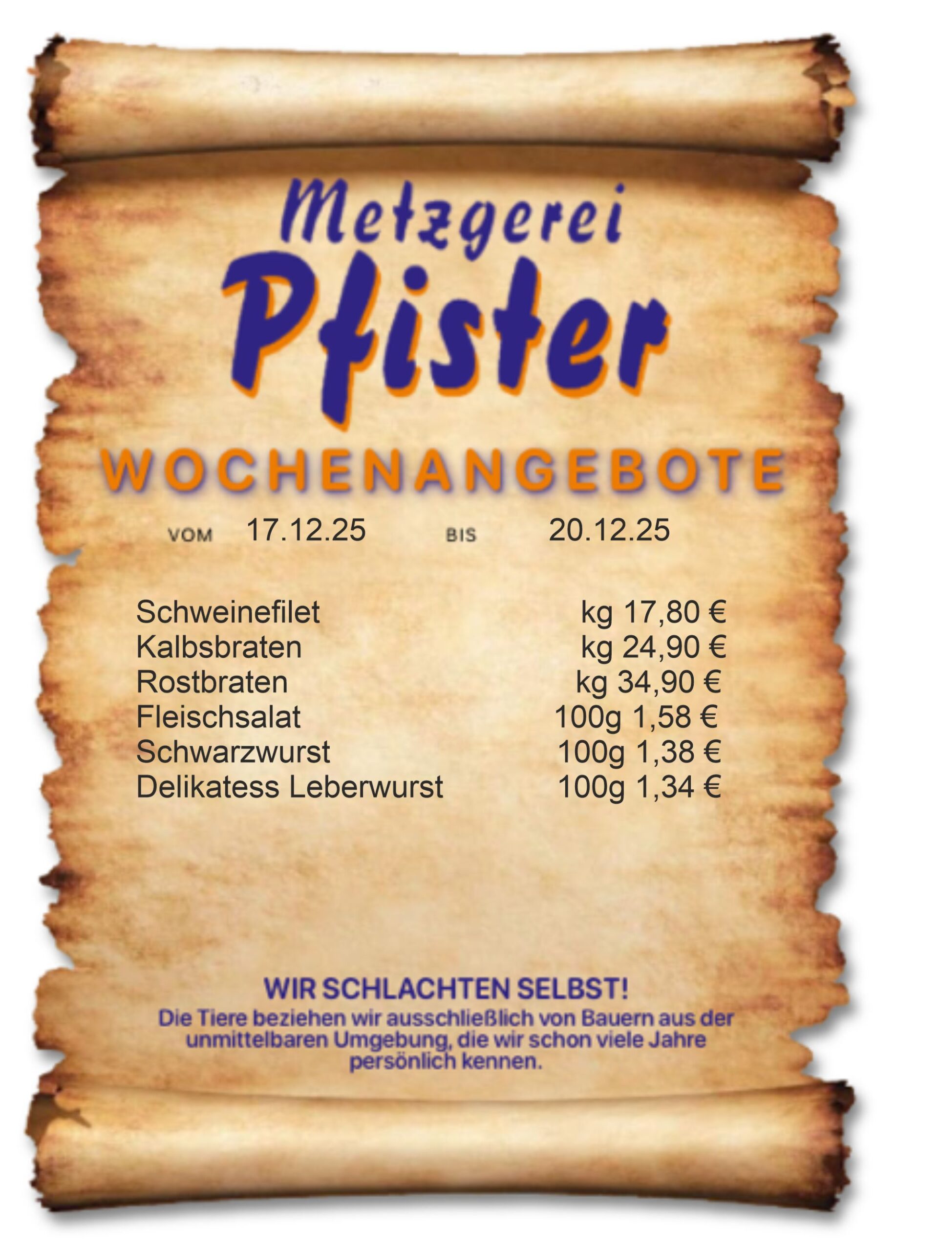 Angebote Homepage neu Speiseplan der Metzgerei Pfister in Burladingen. 22.07.-25.07.2025 Josengasse 4 72393 Burladingen +49 (0) 7475 203