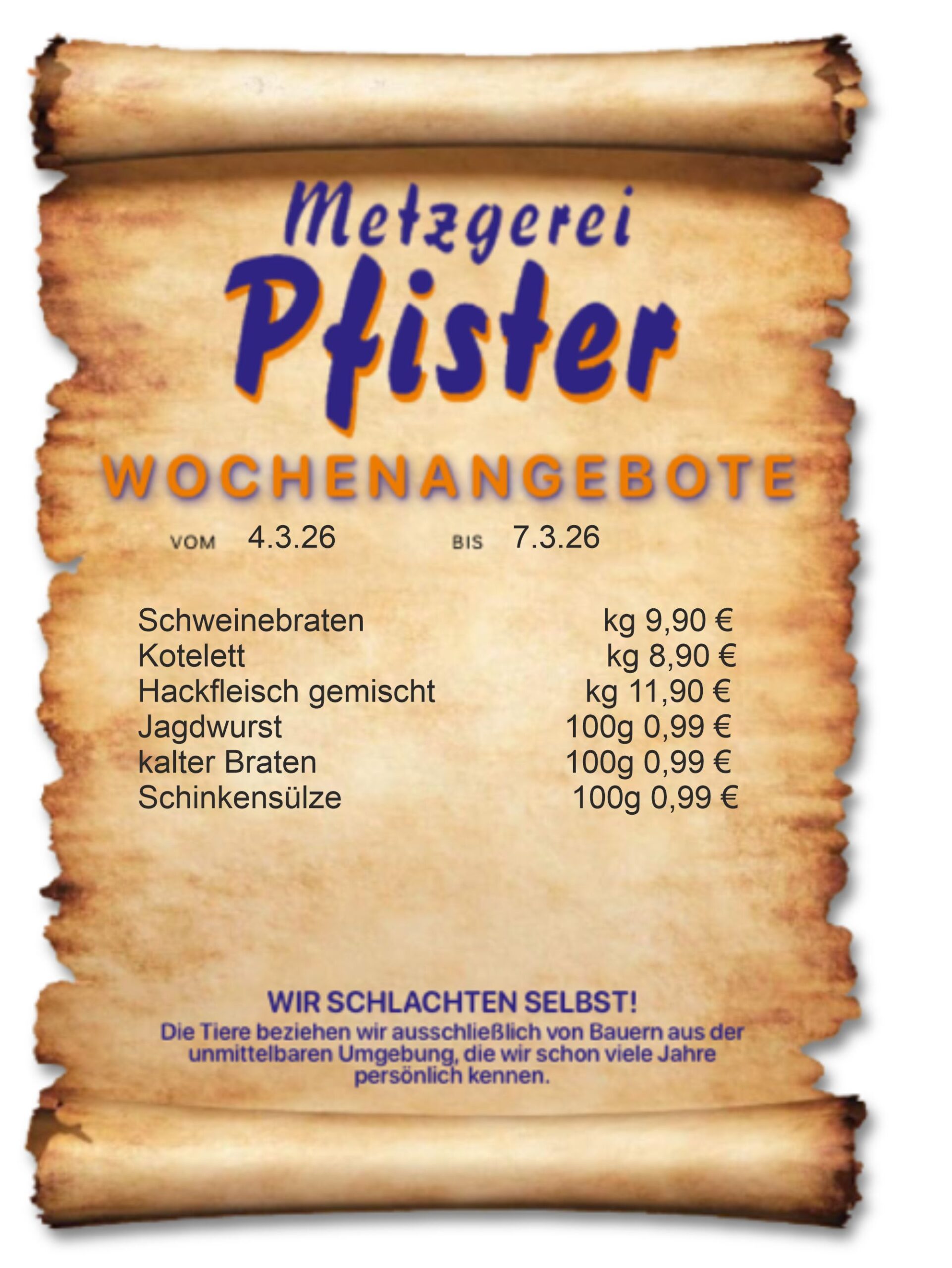 Angebote Homepage neu Speiseplan der Metzgerei Pfister in Burladingen. 22.07.-25.07.2025 Josengasse 4 72393 Burladingen +49 (0) 7475 203